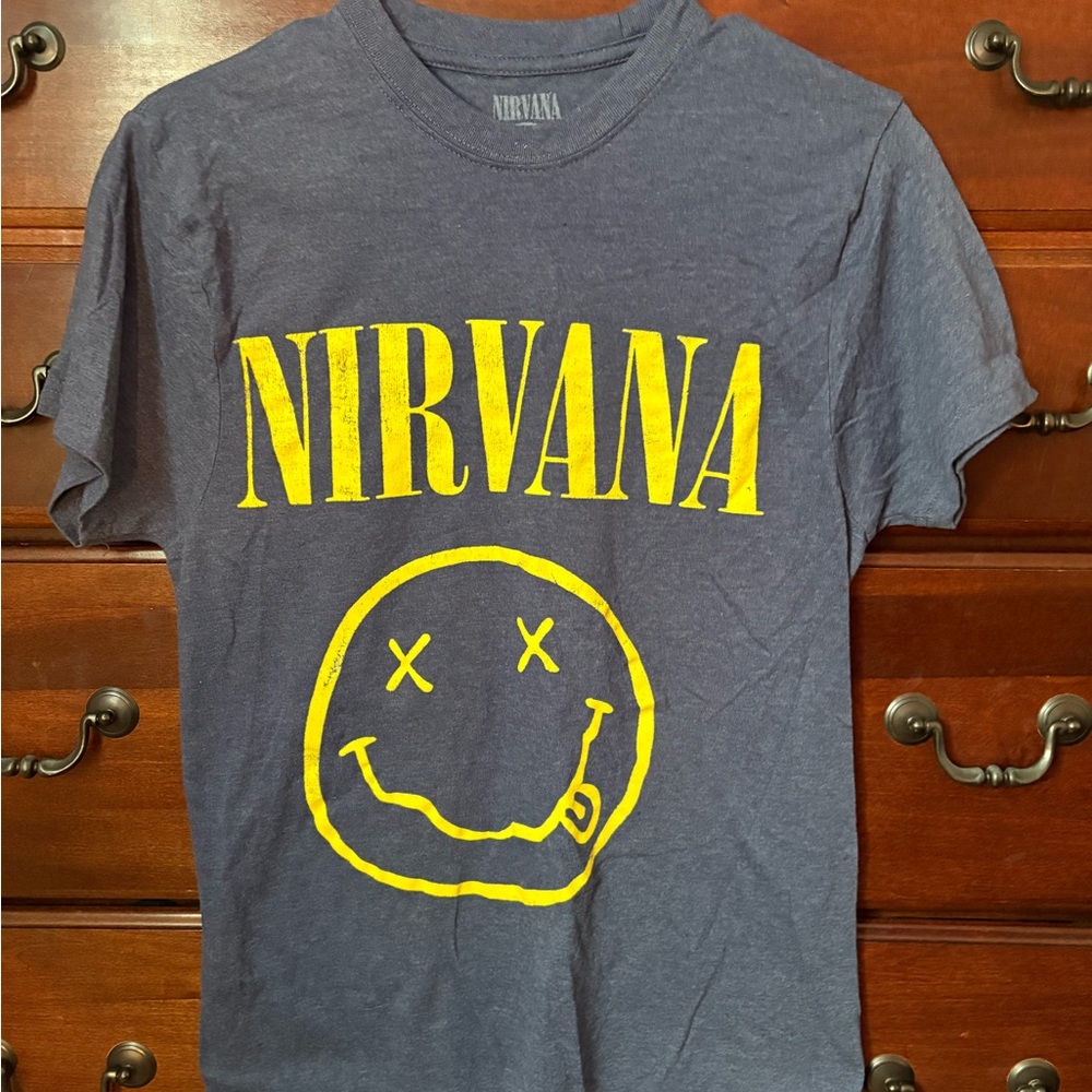 NIRVANA Blue Tee with Yellow Smiley